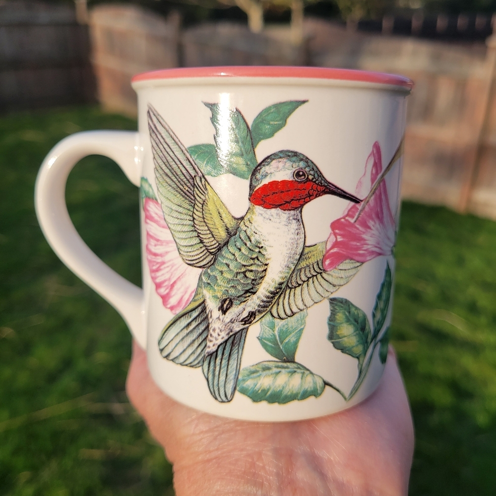 Potpourri Designs Hummingbird Floral Mug 1993 Korea ~ Pretty! ~ GUC
